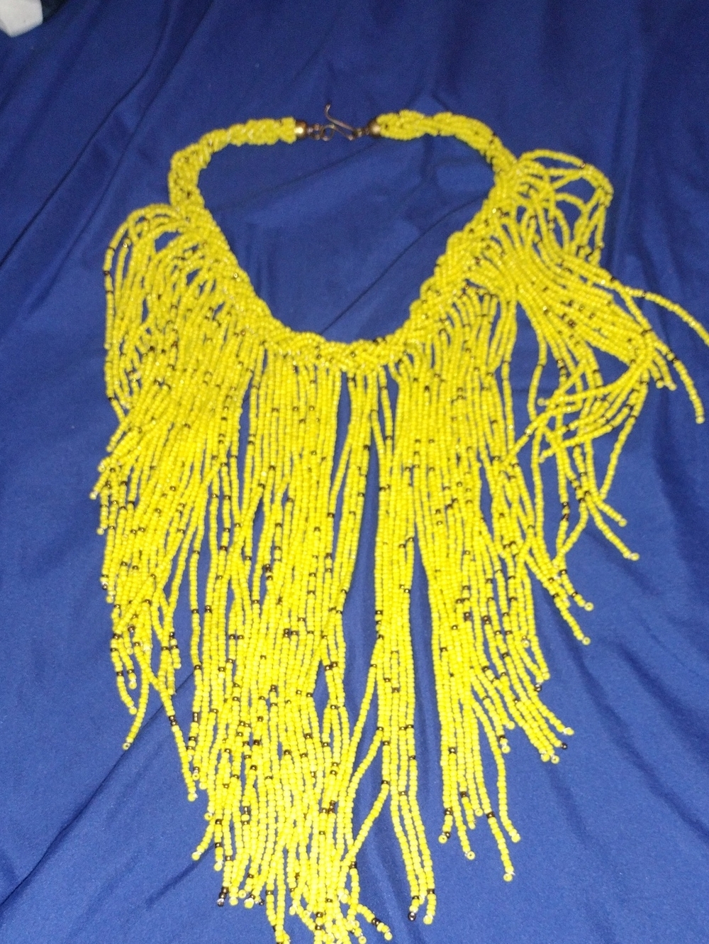Handmade Yellow Beaded Fringe Necklace